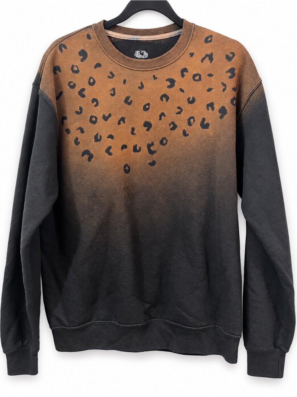 Reworked Cheetah Print Bleach Dyed  Custom Crewneck Grunge Sweatshirt M